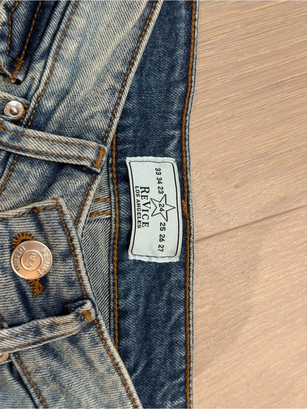 REVICE Light Blue Washed Denim Jeans with Copper Hardware